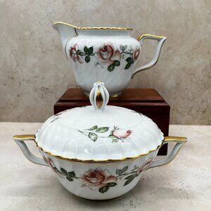 Vintage 1945-1959 Royal Tettau Porcelain Cream And Sugar Dawn Rose Germany